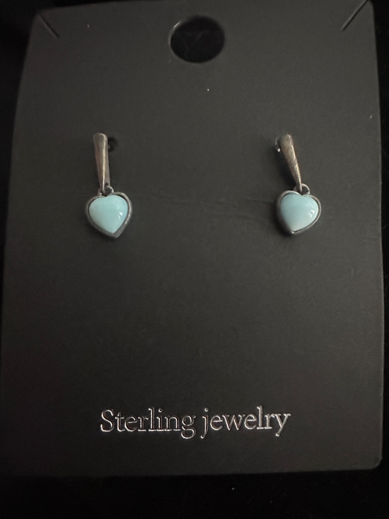 6mm Heart Shape Larimar Stud Drop Earrings Sterling Silver